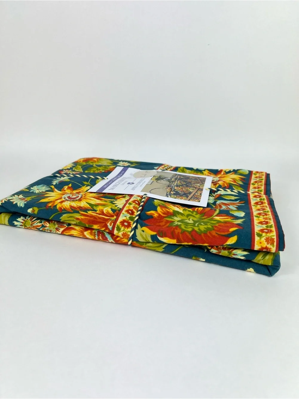 April Cornell Marguerite Floral Tablecloth Teal Yellow Orange 60